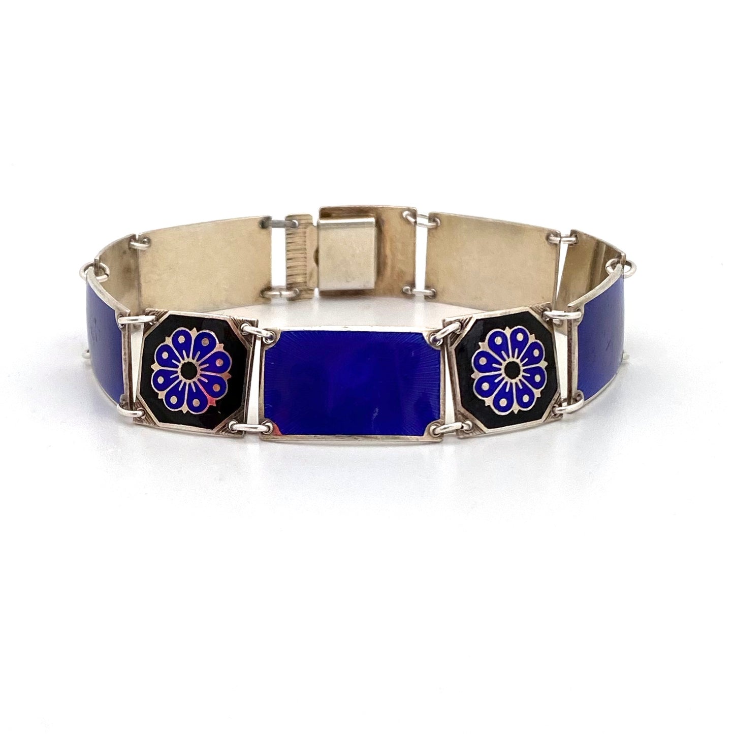 David-Andersen silver & enamel panel link bracelet ~ cobalt blue