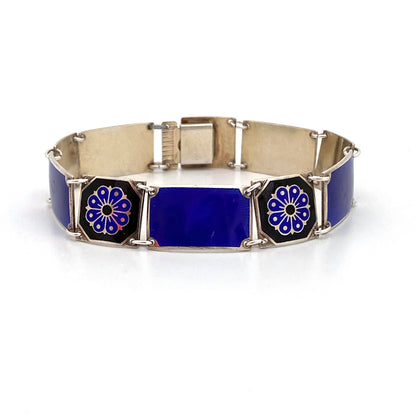 David-Andersen silver & enamel panel link bracelet ~ cobalt blue