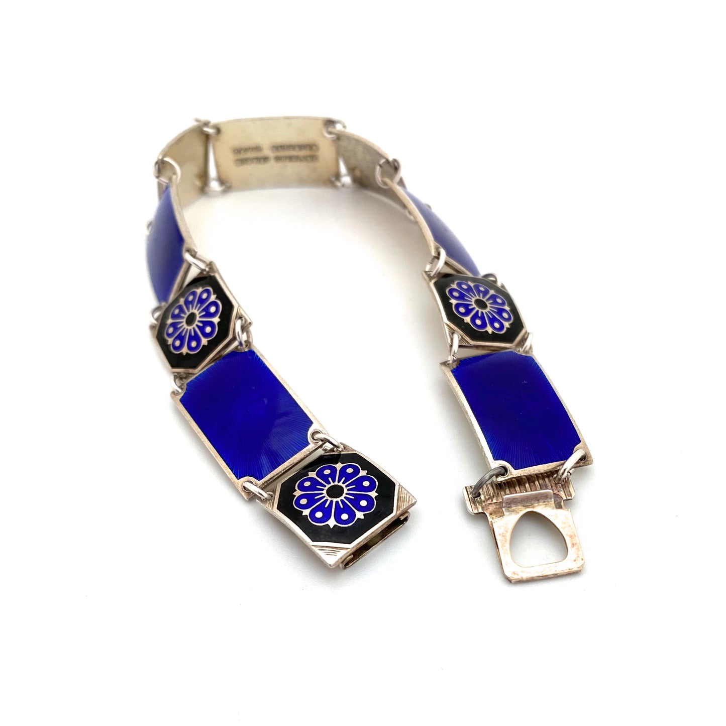 David-Andersen silver & enamel panel link bracelet ~ cobalt blue
