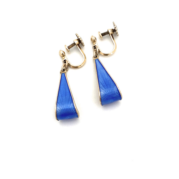 Norway vintage silver & enamel guilloche drop earrings