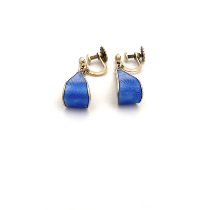 Norway vintage silver & enamel guilloche drop earrings