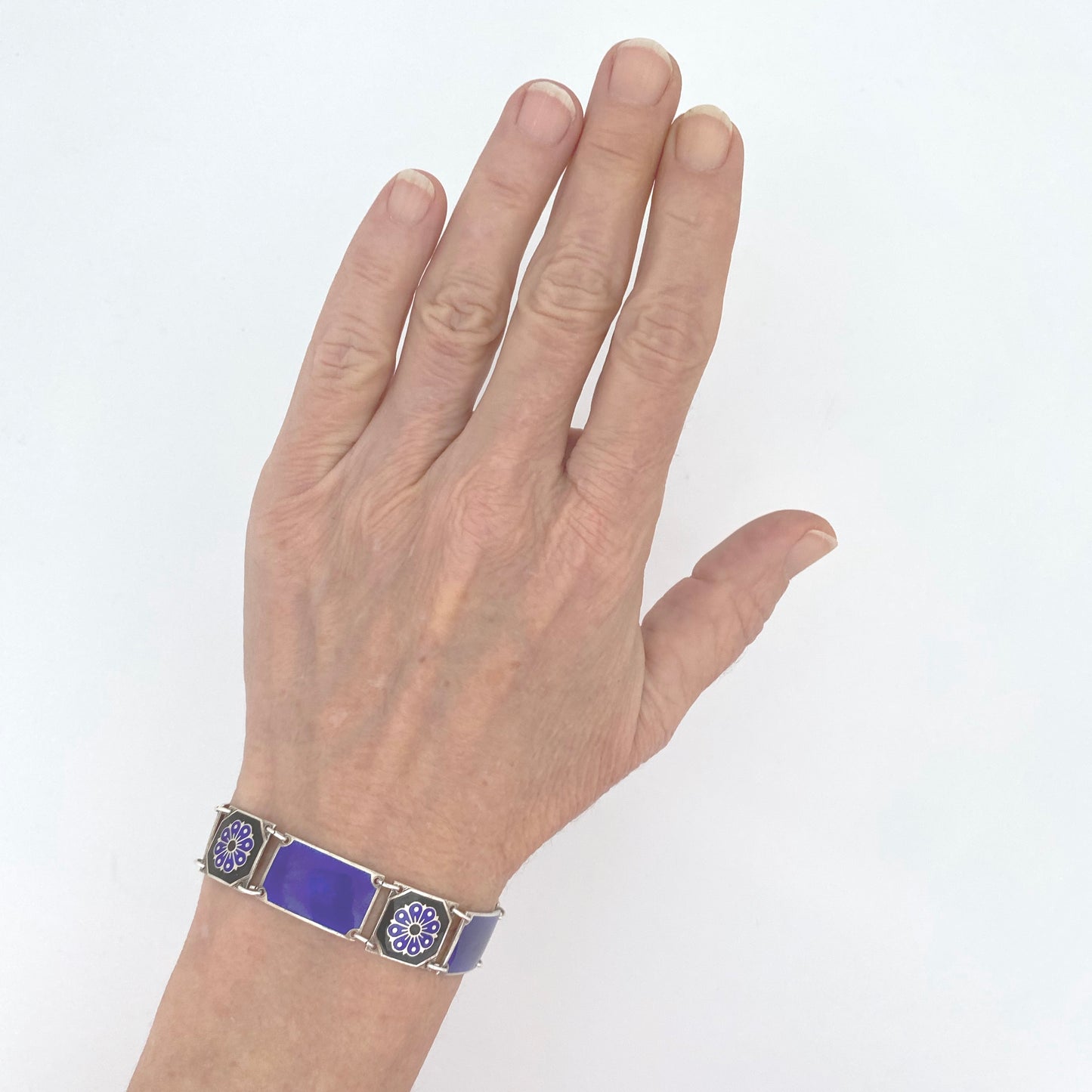 scale David-Andersen Norway vintage silver enamel panel link bracelet Scandinavian jewelry design