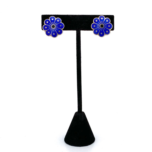 David-Andersen silver & enamel earrings ~ cobalt blue