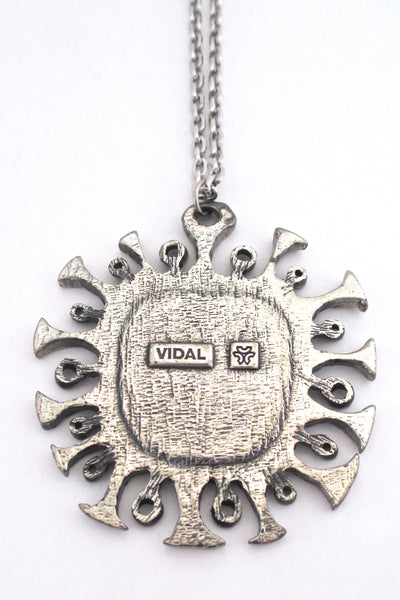 Guy Vidal brutalist sun large pendant necklace