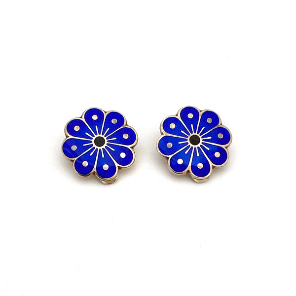 David-Andersen silver & enamel earrings ~ cobalt blue
