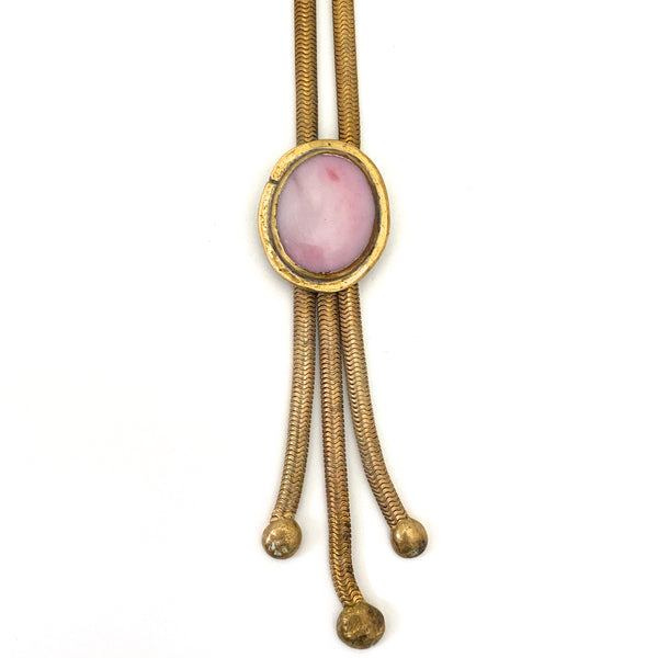 Rafael Canada long brass necklace ~ opaque pink swirl