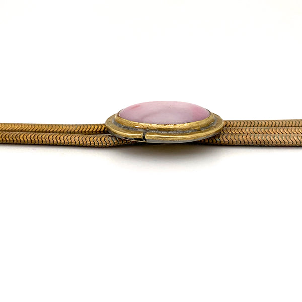 Rafael Canada long brass necklace ~ opaque pink swirl