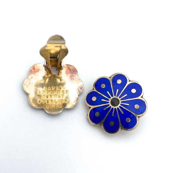 David-Andersen silver & enamel earrings ~ cobalt blue