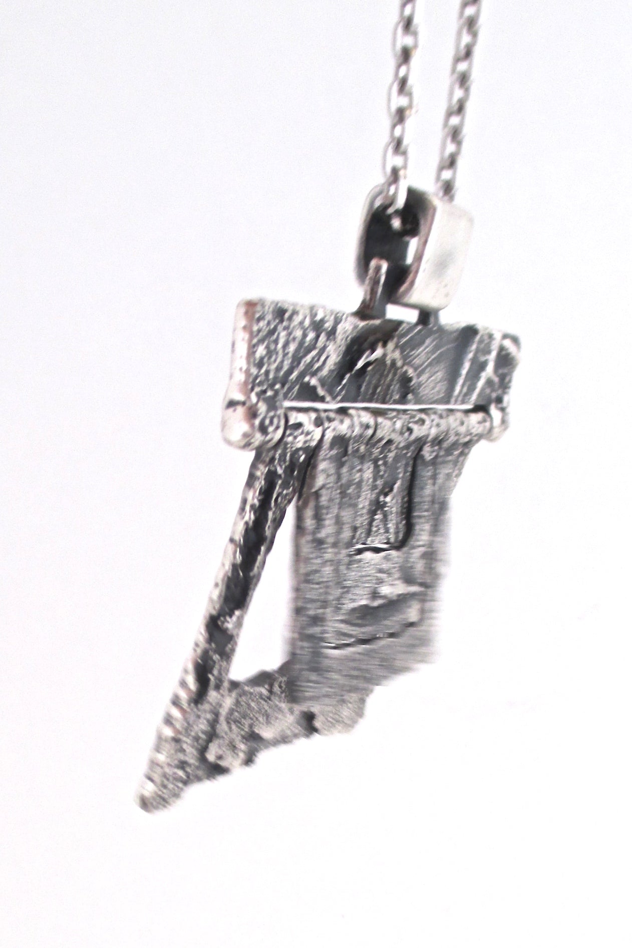 detail Guy Vidal Canada large vintage textured brutalist pewter kinetic pendant necklace