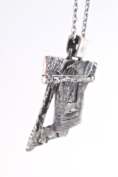 detail Guy Vidal Canada large vintage textured brutalist pewter kinetic pendant necklace