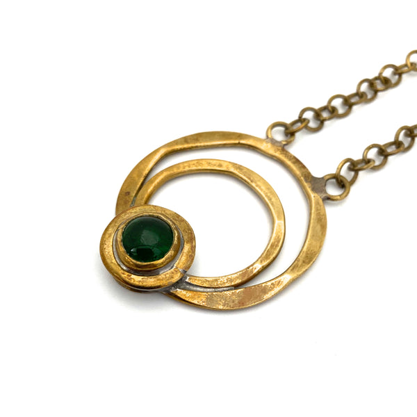 detail Rafael Alfandary Canada vintage brass dark clear green glass pendant necklace