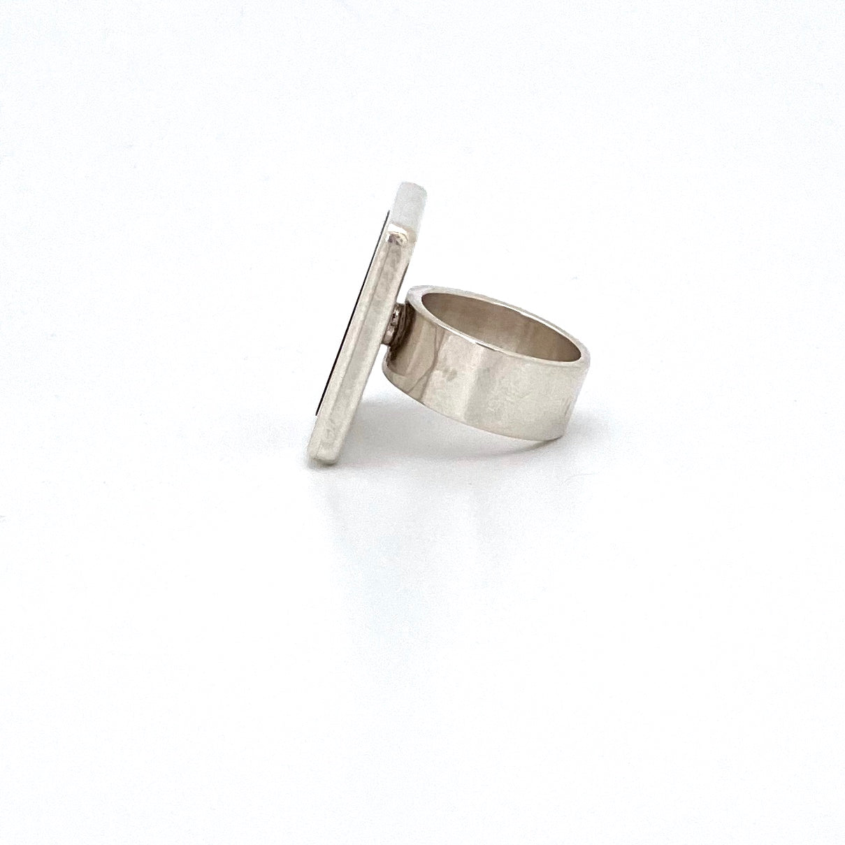 Walter Schluep large silver & red resin ring ~ gold heart