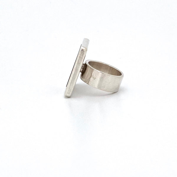 Walter Schluep large silver & red resin ring ~ gold heart