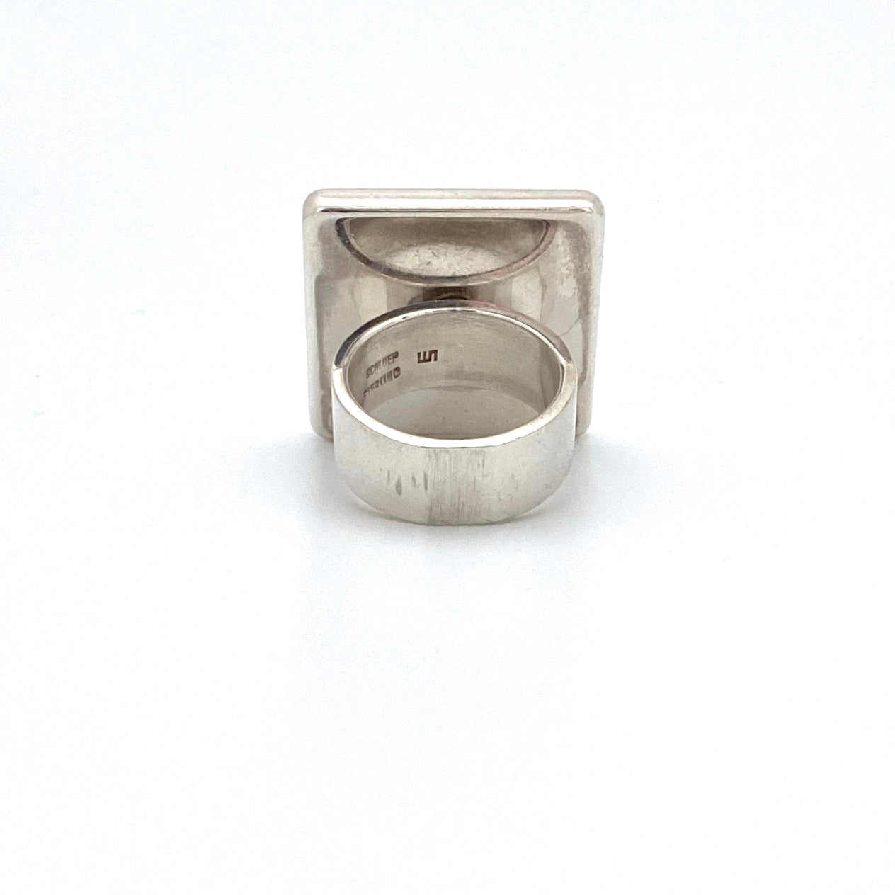 Walter Schluep large silver & red resin ring ~ gold heart