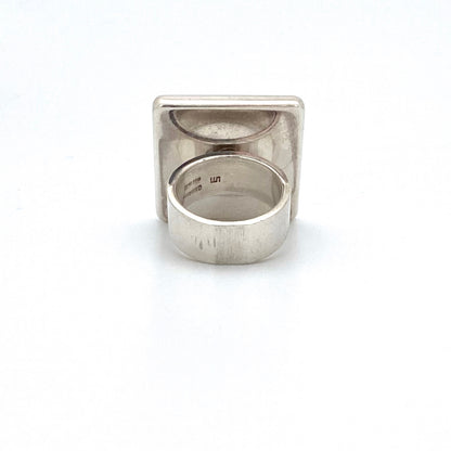 Walter Schluep large silver & red resin ring ~ gold heart