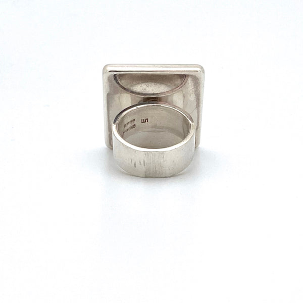 Walter Schluep large silver & red resin ring ~ gold heart