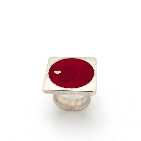 detail Walter Schluep Canada vintage silver resin enamel gold ring Canadian Modernist jewelry design
