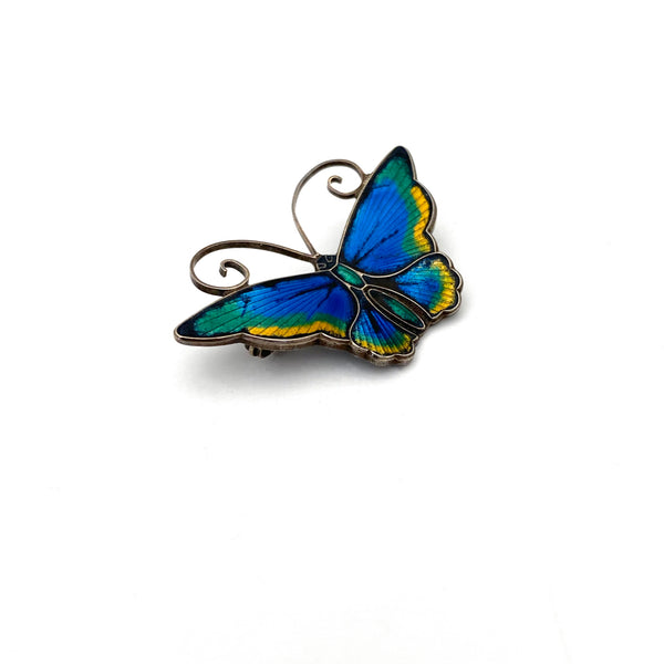 David-Andersen silver & enamel butterfly brooch ~ vibrant blue, green & yellow