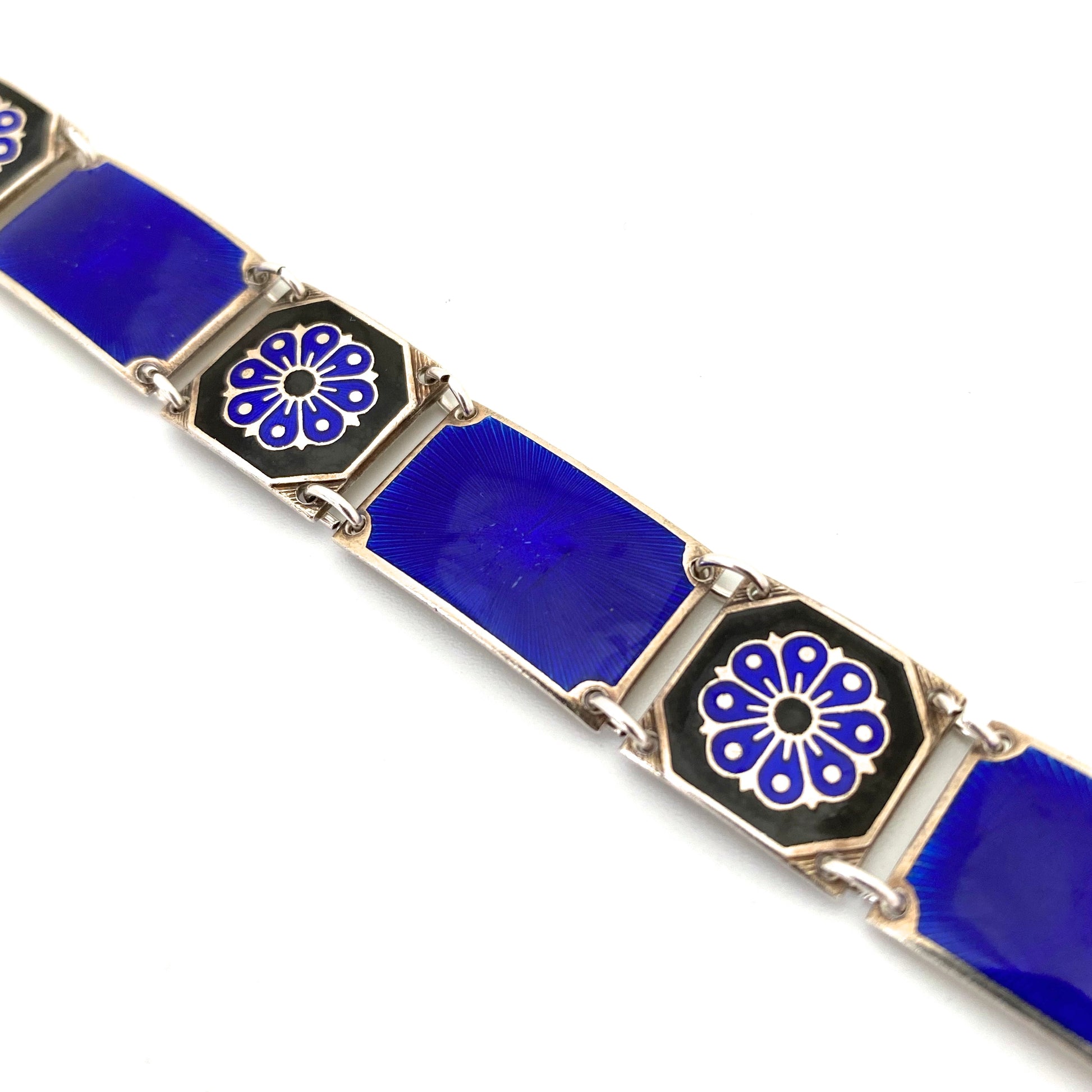 detail David-Andersen Norway vintage silver enamel panel link bracelet Scandinavian jewelry design