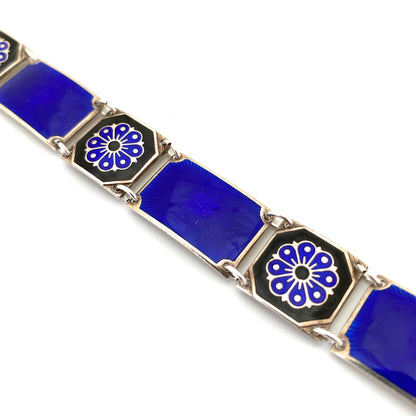 detail David-Andersen Norway vintage silver enamel panel link bracelet Scandinavian jewelry design