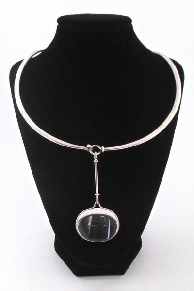 stand - Vivianna Torun for Georg Jensen Denmark large Dew Drop rock crystal neck ring and pendant