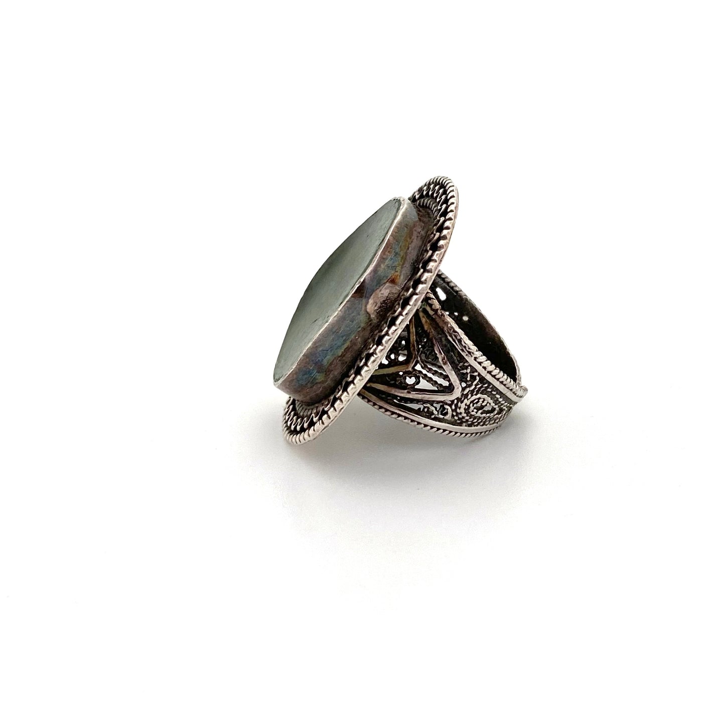 profile vintage silver filigree Roman glass ring Israel