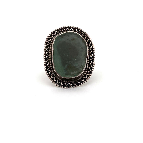 Roman glass large silver filigree ring ~ Israel