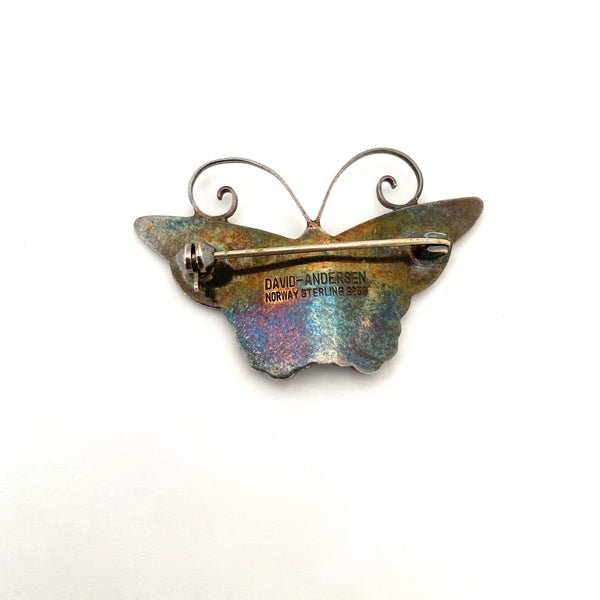 David-Andersen silver & enamel butterfly brooch ~ vibrant blue, green & yellow