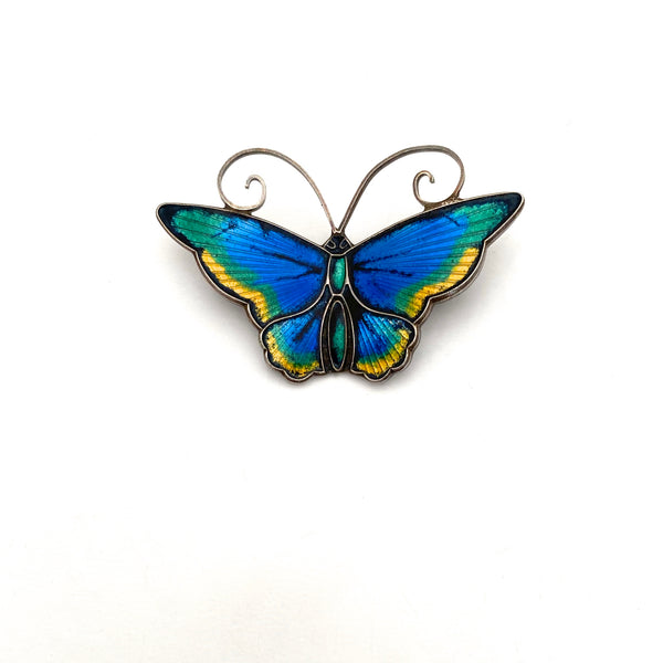 David-Andersen silver & enamel butterfly brooch ~ vibrant blue, green & yellow