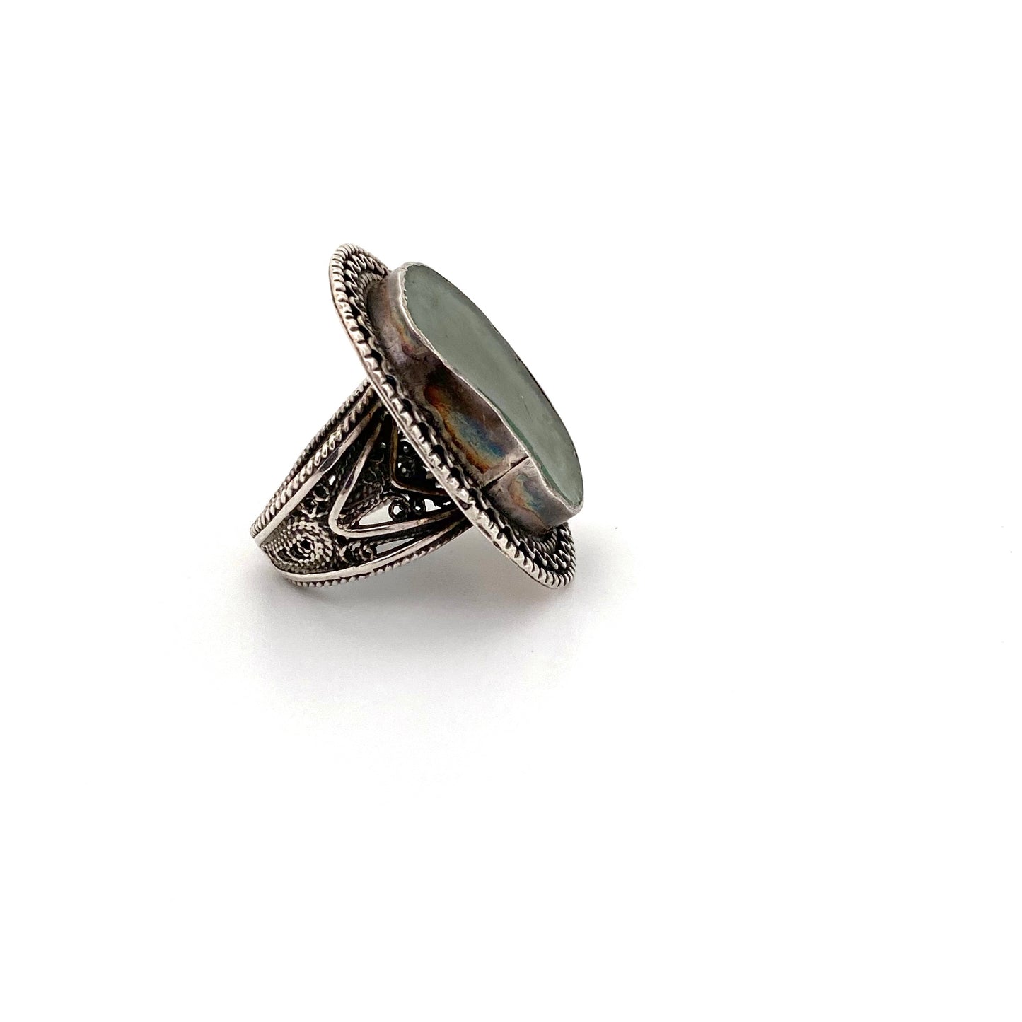 Roman glass large silver filigree ring ~ Israel