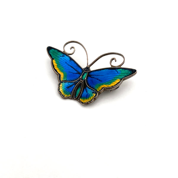 detail David-Andersen Norway vintage silver enamel multi colored butterfly brooch Scandinavian Modern jewelry design