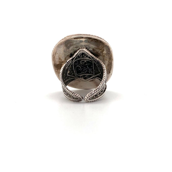 Roman glass large silver filigree ring ~ Israel