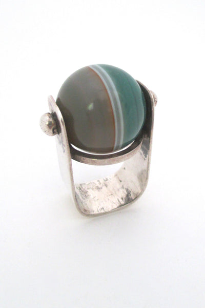 banded agate and silver large statement ring