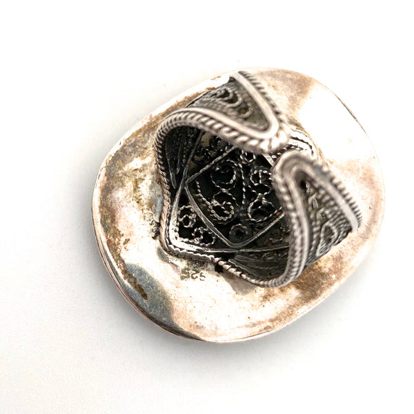 Roman glass large silver filigree ring ~ Israel