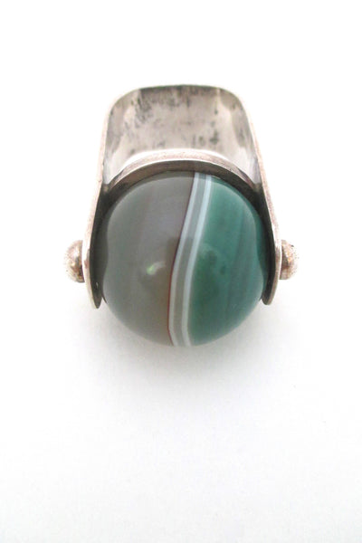 detail vintage modernist sterling silver large statement ring with banded agate