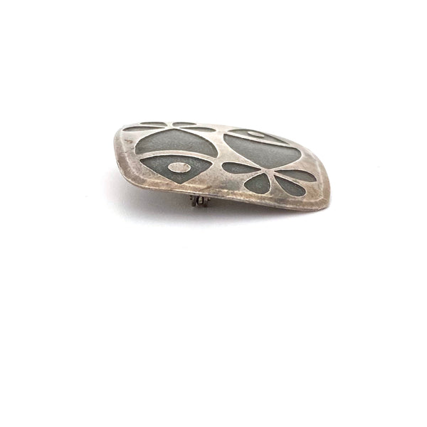 profile vintage silver fish brooch Modernist jewelry design