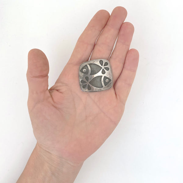 scale vintage silver fish brooch Modernist jewelry design