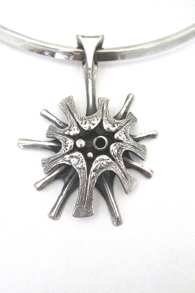 detail Guy Vidal Canada vintage brutalist pewter starburst choker pendant necklace