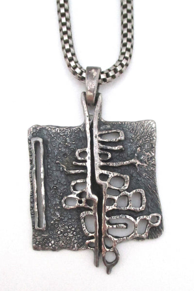 detail Guy Vidal Canada vintage brutalist pewter openwork pendant necklace