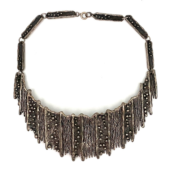 Guy Vidal Canada brutalist pewter bib necklace