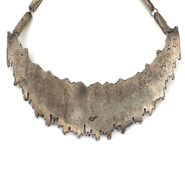 Guy Vidal Canada brutalist pewter bib necklace