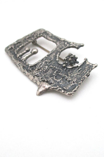 detail Guy Vidal Canada vintage brutalist pewter openwork brooch