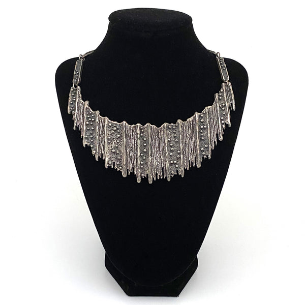 detail Guy Vidal Canada vintage brutalist pewter bib necklace Canadian design jewelry