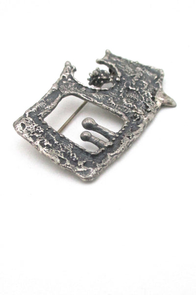profile Guy Vidal Canada vintage brutalist pewter openwork brooch