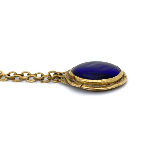 detail Rafael Alfandary Canada vintage brass clear dark blue glass pendant necklace