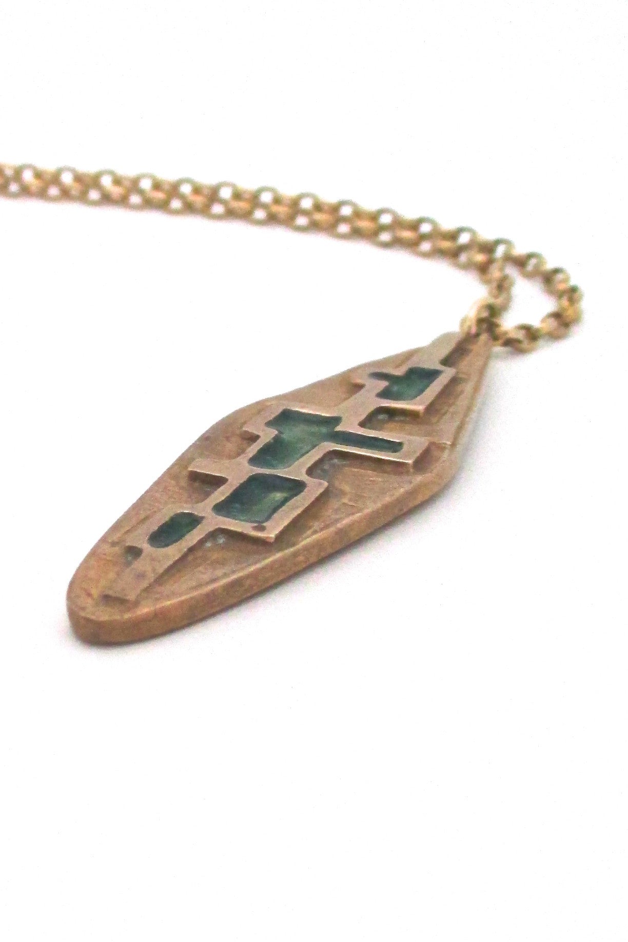 profile Bernard Chaudron Canada vintage bronze enamel abstract pendant necklace