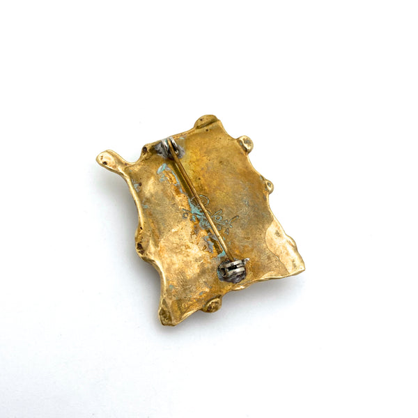 Rafael Canada brass brooch ~ mottled blue