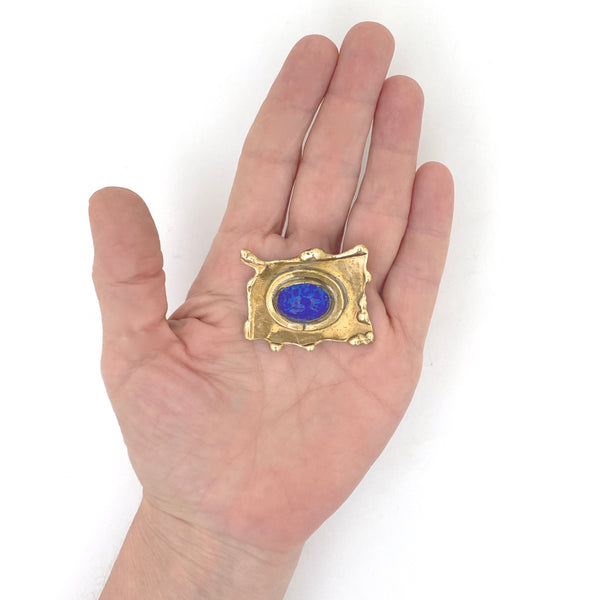 scale Rafael Alfandary Canada vintage brass mottled blue glass stone brooch