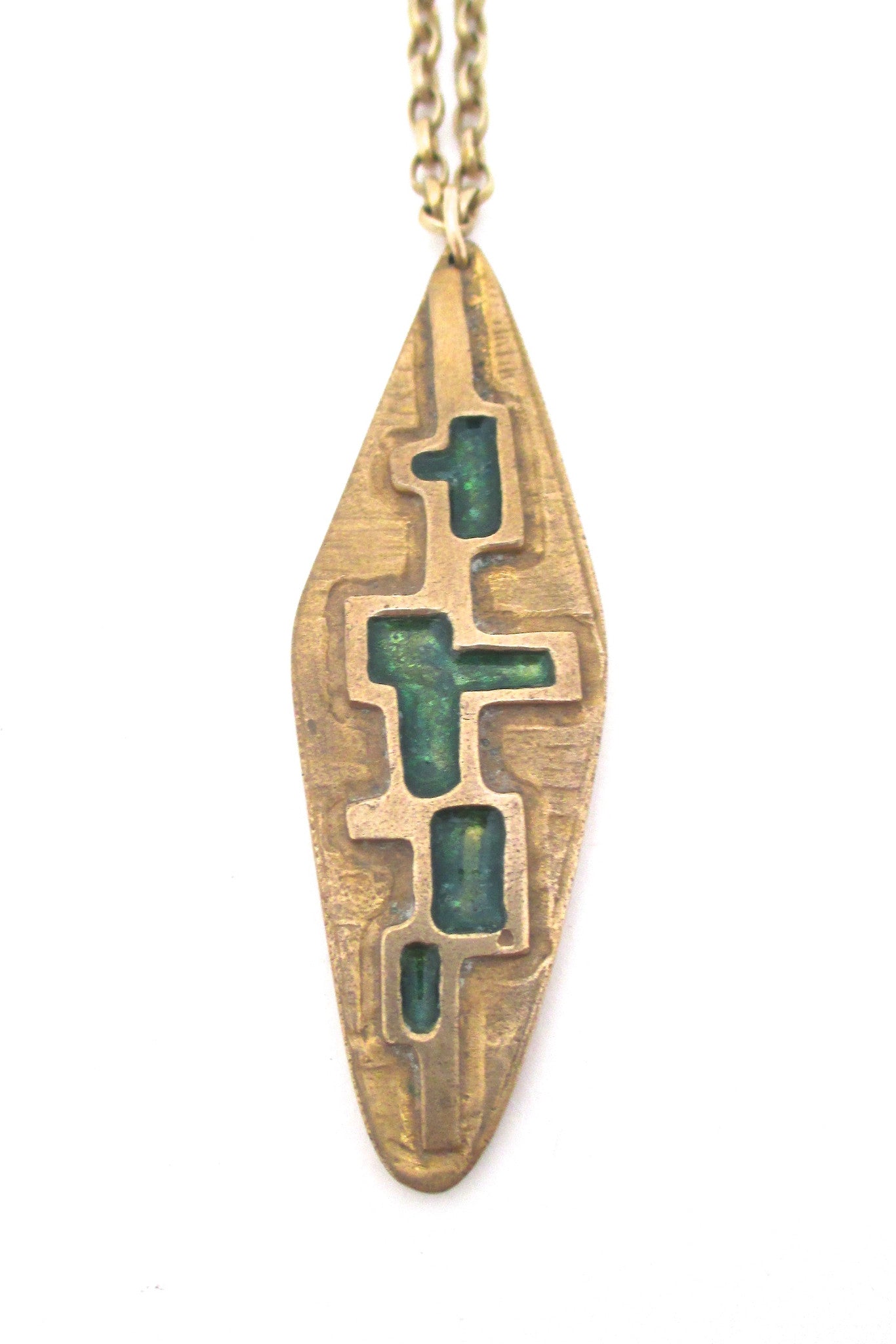 detail Bernard Chaudron Canada vintage bronze enamel abstract pendant necklace