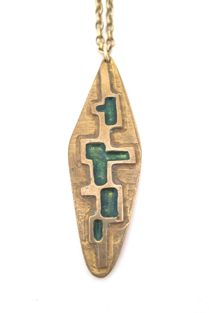 detail Bernard Chaudron Canada vintage bronze enamel abstract pendant necklace